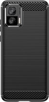 Coque Motorola Edge 30 Neo - Coque en gel TPU MobyDefend - Métal brossé + aspect carbone - Zwart - Coque pour téléphone portable - Housse de téléphone adaptée à : Motorola Edge 30 Neo