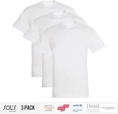 3 Pack Sol's Jongens/Meisjes T-Shirt 100% biologisch katoen Ronde hals Wit Maat 118/128 (7/8 Jaar)