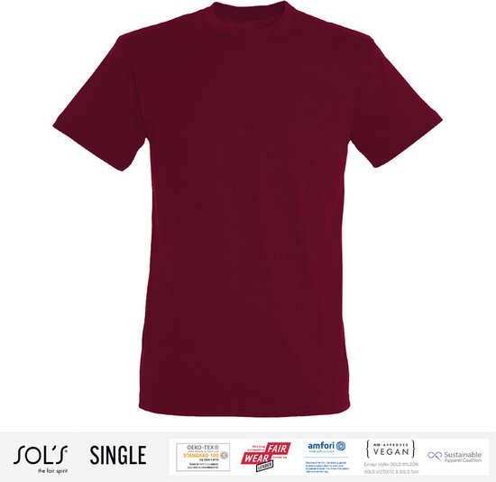 Sol's Heren T-Shirt 100% biologisch katoen Ronde hals Burgundy Maat L