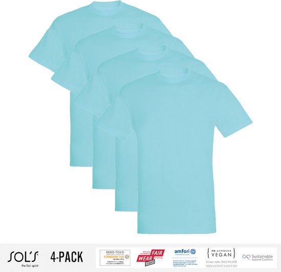 4 Pack Sol's Heren T-Shirt 100% biologisch katoen Ronde hals Atoll Maat XL