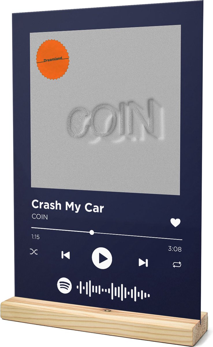 Songr Spotify Muziek Bordje Crash My Car COIN 20x30 Blauw