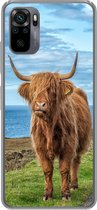 Geschikt voor Xiaomi Redmi Note 10 hoesje - Schotse Hooglander - Water - Horens - Siliconen Telefoonhoesje