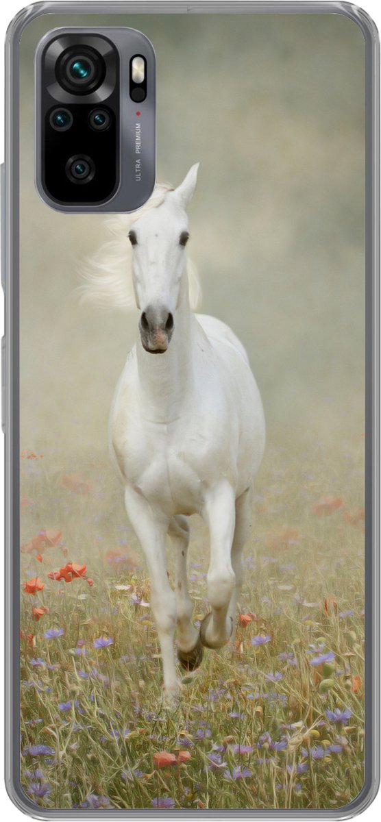 Telefoonhoesje Geschikt voor Xiaomi Geschikt voor Redmi Note 10S hoesje - Paard - Stof - Bloemen - Siliconen Telefoonhoesje Telefoonhoesje