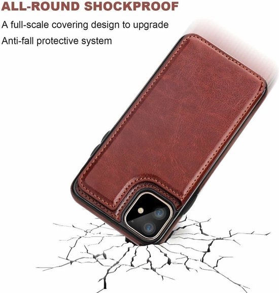 Coque portefeuille ShieldCase adaptée pour Apple iPhone 12 Mini - 5,4 pouces - marron + protection d'écran en verre