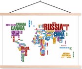 Wereldkaart gekleurde tekst schoolplaat platte latten blank 150x100 cm - Foto print op textielposter (wanddecoratie woonkamer/slaapkamer)