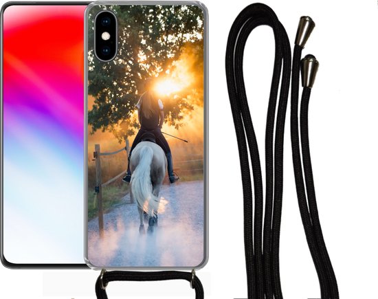 Coque avec cordon iPhone X - Cheval - Soleil - Sable - Siliconen - Bandoulière - Coque arrière avec cordon - Coque pour téléphone avec cordon - Coque avec corde