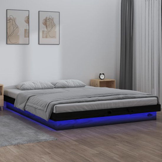 Prolenta Premium - Bedframe LED massief hout zwart 140x200 cm