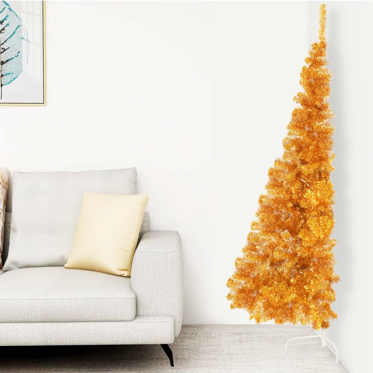 Prolenta Premium - Kunstkerstboom met standaard half 240 cm PVC goudkleurig