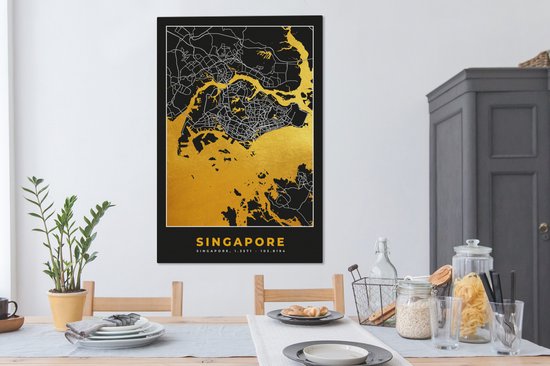 Tableau sur toile Singapour - Plan de la ville - Or - Carte - Carte - 80x120 cm - Décoration murale