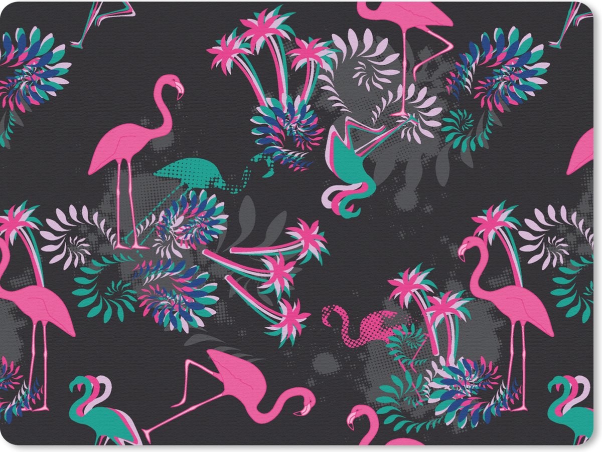 Muismat Groot - Flamingo - Patroon - Roze - Jungle - 40x30 cm - Mousepad - Muismat