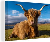 Canvas Schilderij Schotse hooglander - Licht - Natuur - 30x20 cm - Wanddecoratie