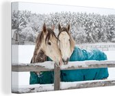 Canvas Schilderij Paarden - Deken - Sneeuw - 30x20 cm - Wanddecoratie