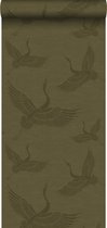 Papier peint origine grues vert moutarde - 347758 - 0,53 x 10,05 m