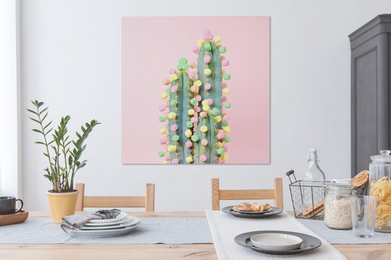 Tableau sur toile Cactus décoré de bonbons - 90x90 cm - Décoration murale