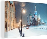 Canvas Schilderij Winter in Moskou in de avond - 30x20 cm - Wanddecoratie