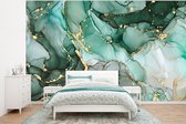 Behang - Fotobehang Goud - Marmer - Groen - Luxe - Marmerlook - Grijs - Breedte 320 cm x hoogte 240 cm