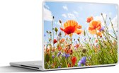 Laptop sticker - 15.6 inch - Bloemen - Klaproos - Lente - Natuur - Rood - Blauw - 36x27,5cm - Laptopstickers - Laptop skin - Cover