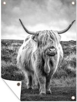 Affiche jardin - Toile Posters de jardin extérieur - Highlander écossais - Animaux - Nuages - Vache - Nature - 90x120 cm - Jardin