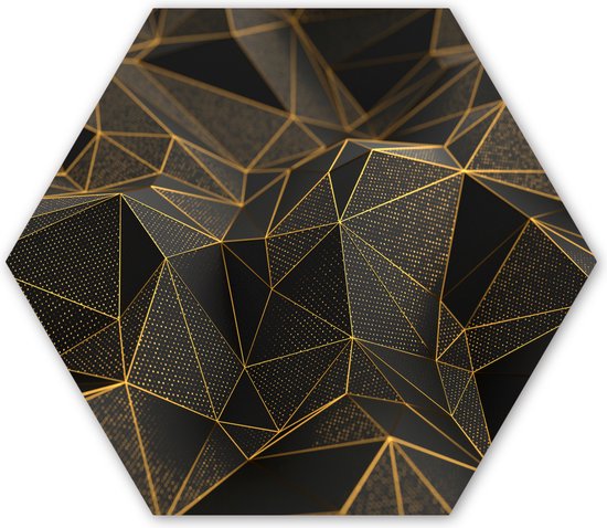 Hexagon wanddecoratie - Kunststof Wanddecoratie - Hexagon Schilderij - Abstract - Goud - 3D - Luxe - Kunst - 120x103 cm