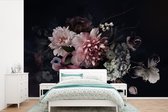 Behang - Fotobehang Bloemen - Vintage - Pastel - Roze - Wit - Breedte 330 cm x hoogte 220 cm