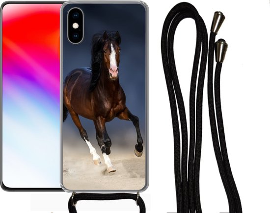 Coque avec cordon iPhone X - Paarden - Animaux - Sable - Siliconen - Bandoulière - Coque arrière avec cordon - Coque pour téléphone avec cordon - Coque avec corde
