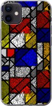 Telefoonhoesje Geschikt voor iPhone 12 mini hoesje - Mondriaan - Glas in lood - Oude Meesters - Kunstwerk - Abstract - Schilderij - Siliconen Telefoonhoesje