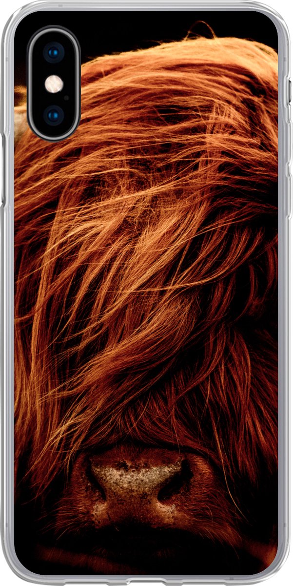 Telefoonhoesje Geschikt voor iPhone X hoesje - Schotse hooglander - Koe - Hoorns - Portret - Dieren - Siliconen Telefoonhoesje Telefoonhoesje