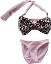 Maat 122 Bikini roze grote panterprint strik Baby en kind lichtroze zwemkleding