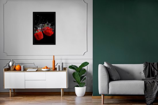 Cadre photo avec affiche - Paprika - Nature morte - Water - Rouge - 40x60 cm - Cadre pour affiche - Décorations de Noël - Décoration de Noël pour l'intérieur - Noël