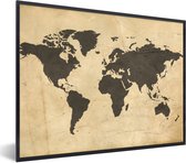 Fotolijst incl. Poster - Wereldkaart - Sepia - Vintage - Bruin - 40x30 cm - Posterlijst