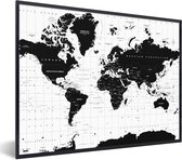 Fotolijst incl. Poster - Wereldkaart - Zwart - Wit - Atlas - Aarde - Educatief - 80x60 cm - Posterlijst