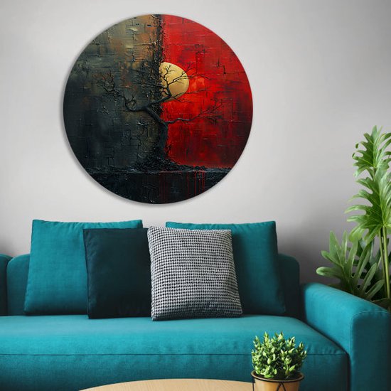 Tableau arbre - Panneau mural végétal - Décoration murale ronde Lune - Décoration murale rural - Tableau rond - Décoration murale chambre cercle mural forex 70x70 cm