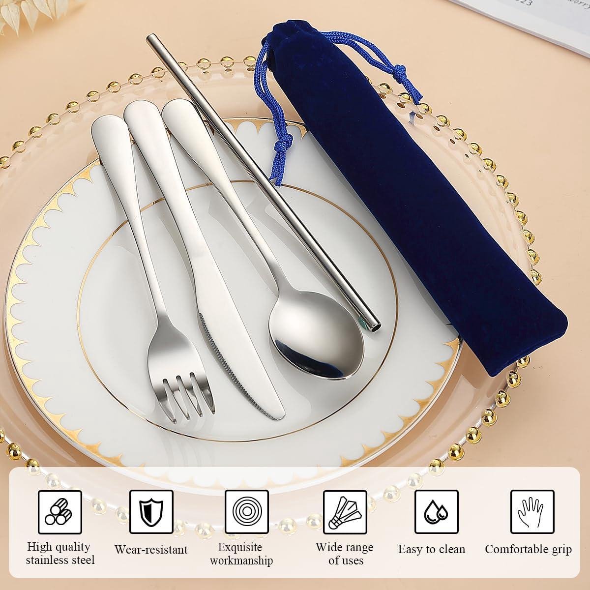 Kyraton Camping Bestek Set 4 Stuks - Roestvrij Staal, Met Draagbare Basis, Voor Outdoor, Picknick & Lunch