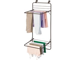 Ruimtebesparend metalen droogrek om aan de deur te hangen - 2 niveaus - praktische wasdroger voor badkamer of wasruimte - brons - wasrek met deurbevestiging