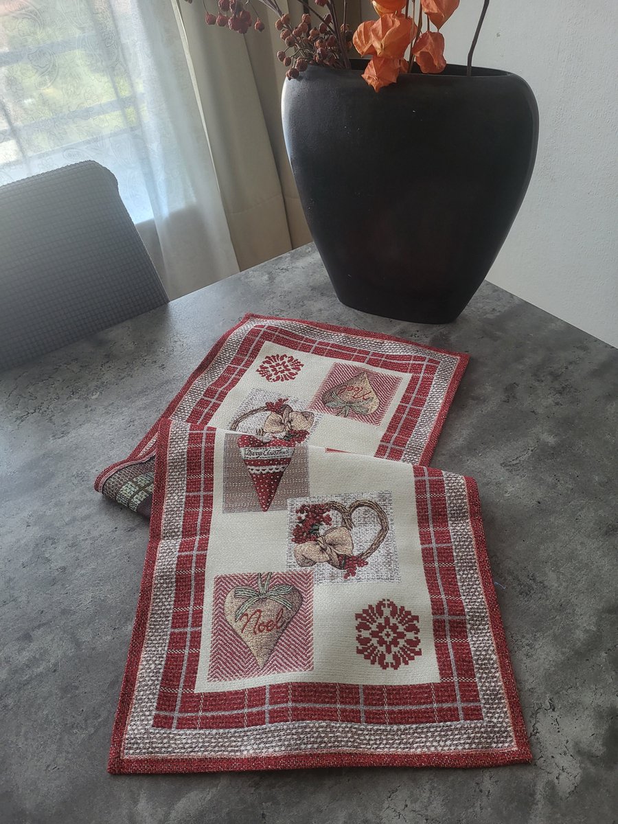 Tafelloper Luxe Gobelinstof Kerst Christmas Hearts 100*40cm