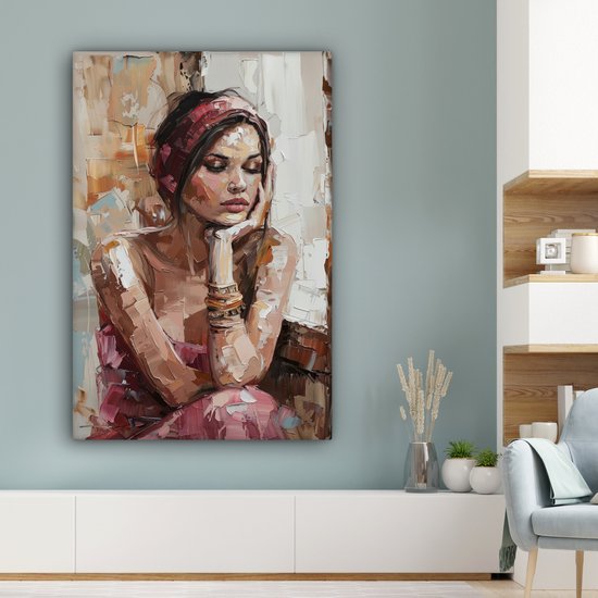 Canvas schilderij 80x120 cm - Wanddecoratie Vrouw - Verflook - Portret - Modern - Muurdecoratie woonkamer - Slaapkamer decoratie - Kamer accessoires - Schilderijen op canvas