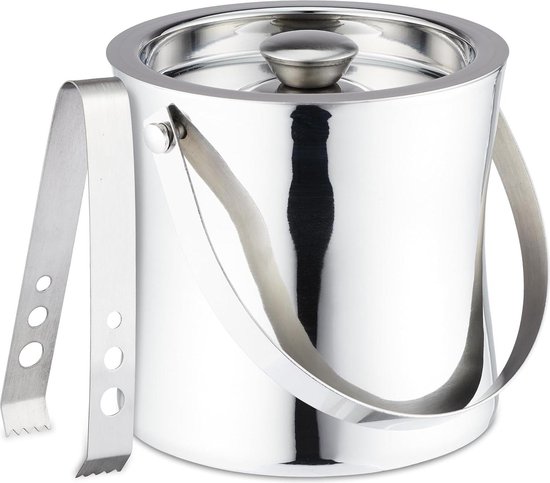 JZK Seau à Glace Inox 1,3L Double Paroi Avec Couvercle Et Pince - Refroidisseur Portable Pique-Nique Seau à Champagne