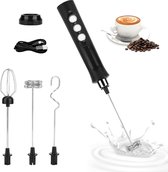 Bol.com Elektrische melkopschuimer USB-oplaadbaar - 3 instelbare snelheden - Handschuimer met koffieroerders - Latte cappuccino ... aanbieding