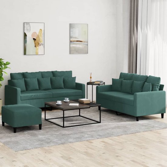 vidaXL - 3 pièces - Ensemble de salon - avec - coussins - velours - vert foncé