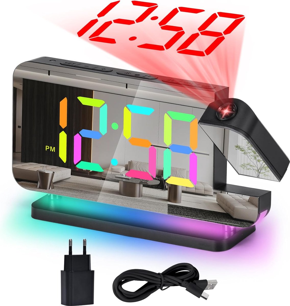 Solacis Wekkerradio Met Projectie - Wekkerradio - Digitale wekker - Wekkerradio kinderen - Wekker met projectie op plafond - Must have!