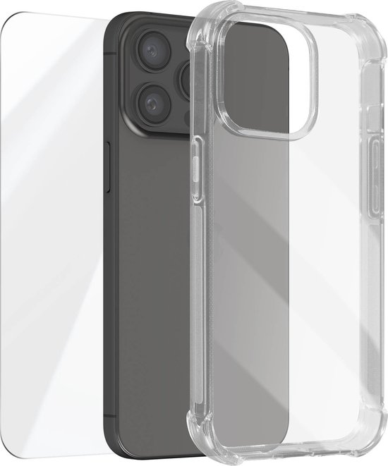 Coque adaptée pour Apple iPhone 15 Pro Max antichoc coins 9H verre trempé, transparent