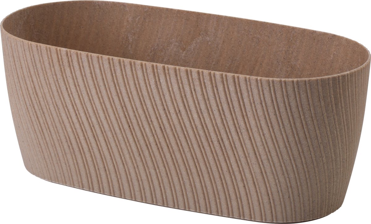 Form Plastic Plantenbak/bloembak Waves - kunststof - lichtbruin - L27 x B12 x H11 cm - rond