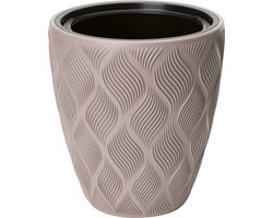 Form Plastic Plantenpot/bloempot Flow - kunststof - beige - D40 x H42 cm - met binnenpot - rond