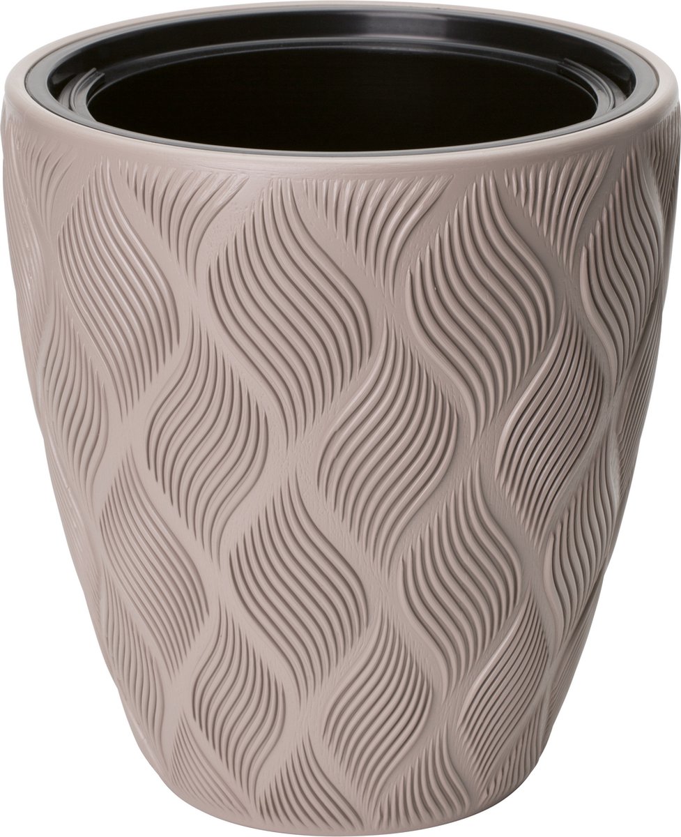 Form Plastic Plantenpot/bloempot Flow - kunststof - beige - D40 x H42 cm - met binnenpot - rond