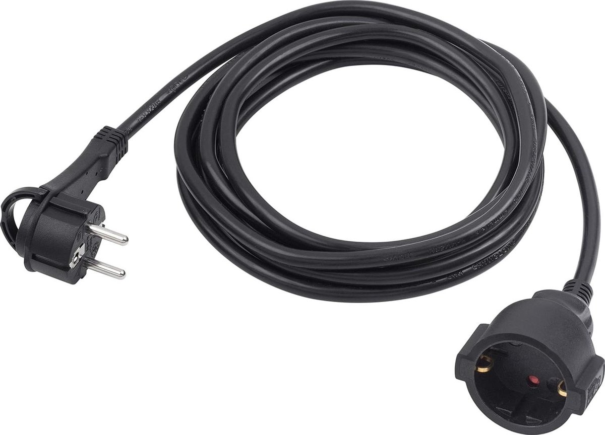 Extra platte stekker Geaard contactverlenging 3 m kabel zwart IP20-veiligheid binnenshuis-aanraakbeveiliging Schuko-verlenging stroomkabel 7432370