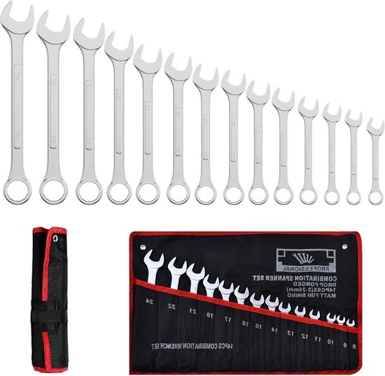 14-Piece Flat Ratchet Wrench Set - 8-24 mm Mixed Socket Spanner Set ...