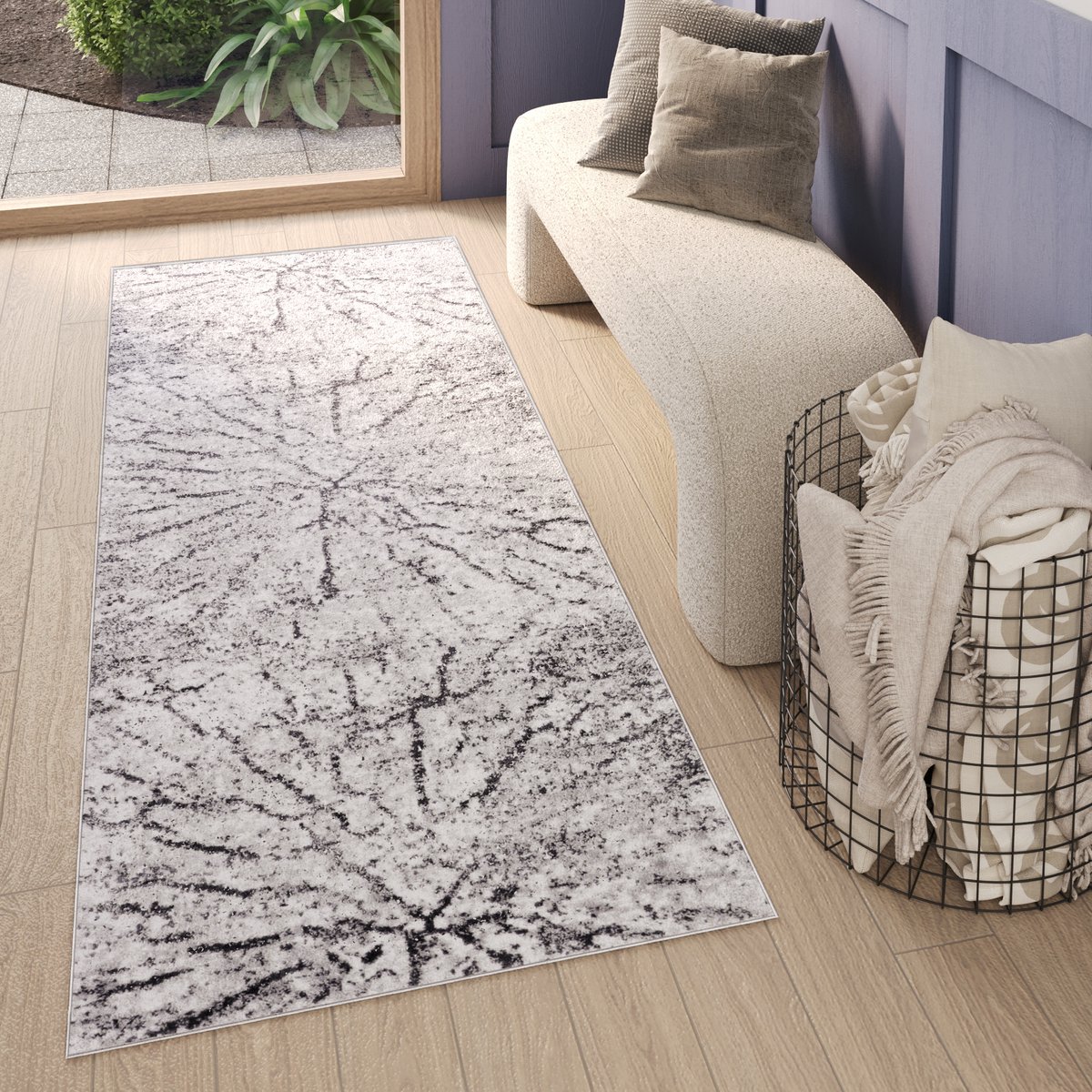 Tapiso Sky Vloerkleed Loper Grijs Blauw Vintage Woonkamer Tapijt Maat - 100x200