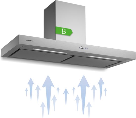 Klarstein Limelight Afzuigkap - Roestvrijstalen Wandkap - 3 Vermogensniveaus - 600 M³/H - Digitale display - LED-Verlichting - 64 Db - 120 cm breed - Zwart