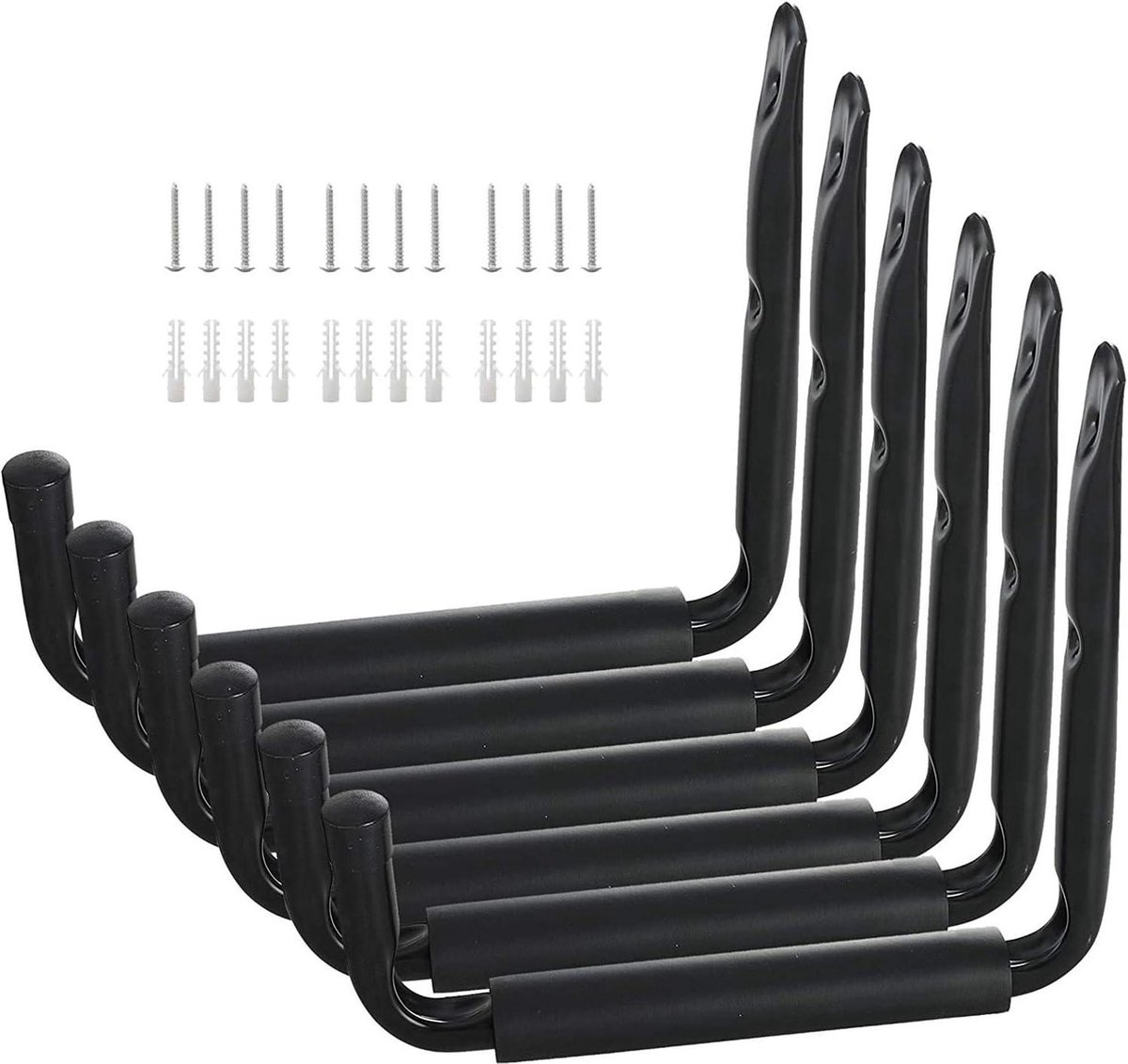 Garage ladder haken - opberghanger voor kajaks en fietsen - kano klapstoel houder - montagehaken set - draagkracht 45 kg - 6 stuks - zwart en grijs