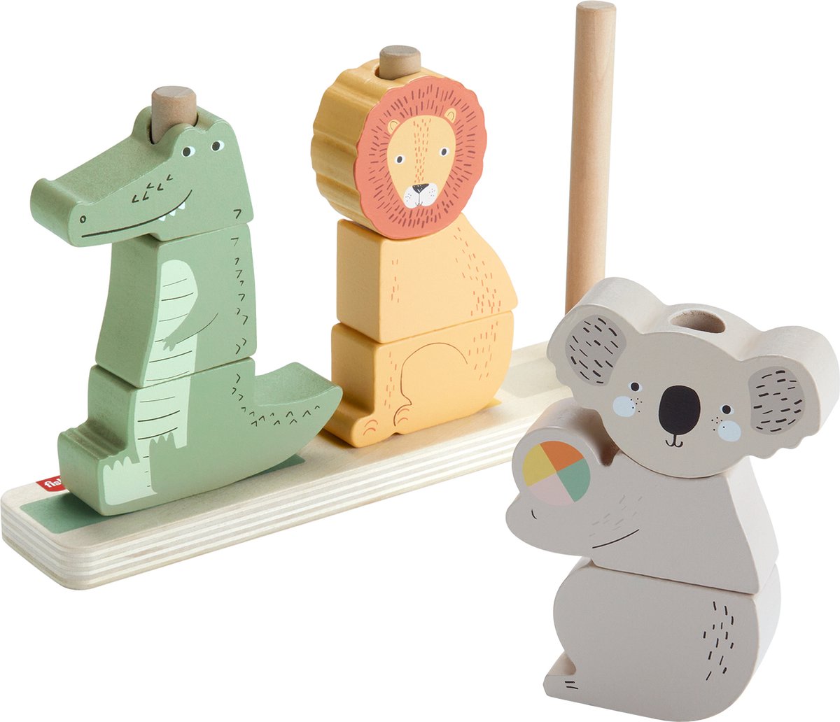 Fisher-Price Houten dieren stapelen en sorteren speelgoed voor baby's en peuters 10 onderdelen